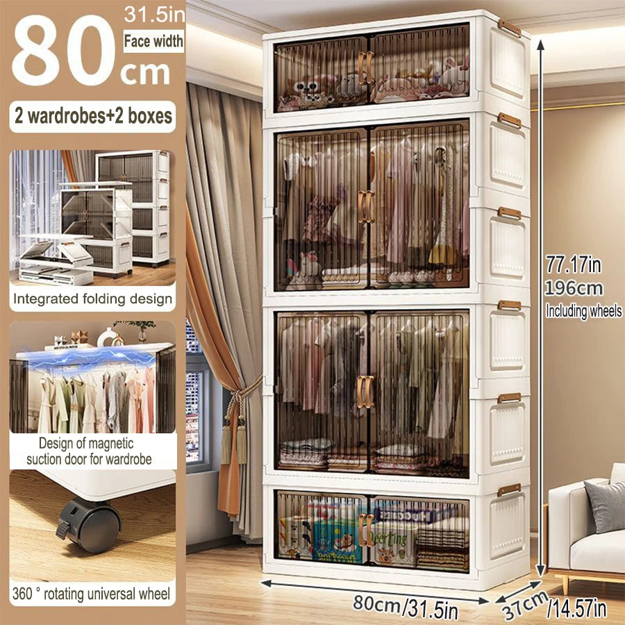 Multifunction Folding Storage Cabinet Dustproof Wardrobe Sundries Cabinet Closet Organizer Locker Storage Box