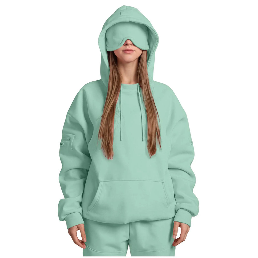 Plus Size Hoodie with Built-In Eye Mask – Oversized Travel Pullover