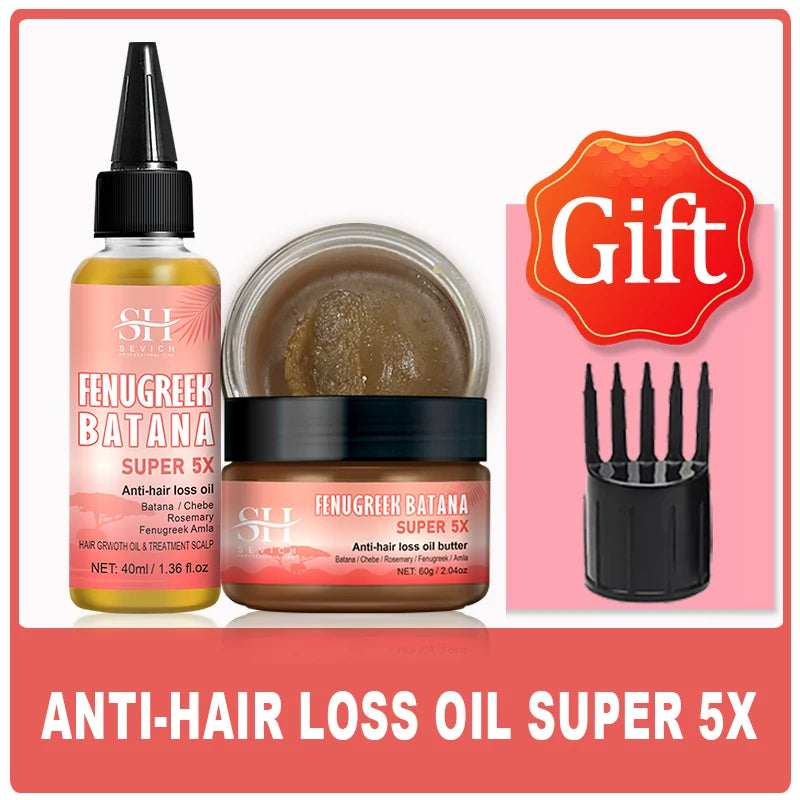 Sevich Batana Super 5X Hair Growth Set – Chebe Butter Hair Mask & Herbal Regrowth Oil (Batana, Rosemary, Fenugreek, Amla, 40ml + 60g)