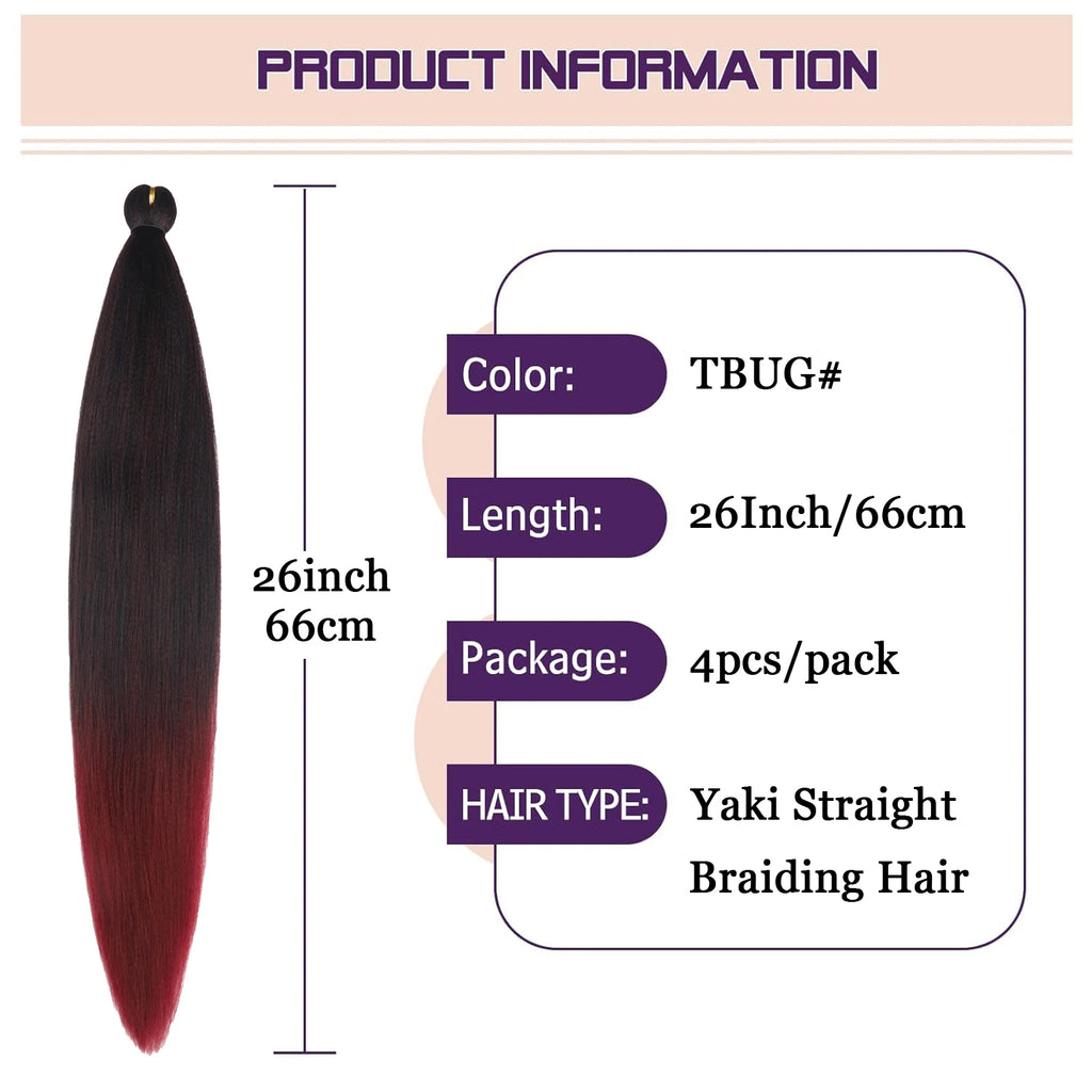 4Pcs Ombre prestretched Braiding Hair Natural Yaki synthetic Ez Braid for box braids&twists Women everyday&festival wear