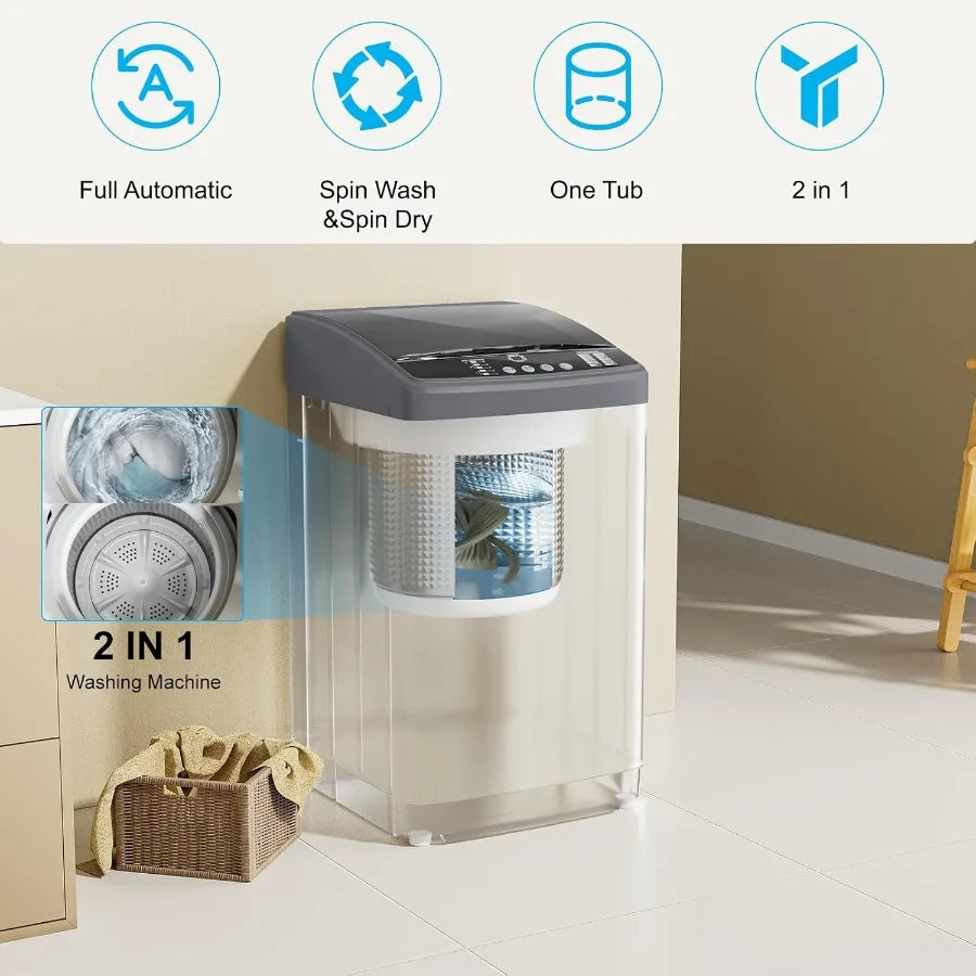 21lbs FullAutomatic Washing Machine 2.5 Cu Ft Portable Washer with Drain Pump 10 Wash Programs 8 Water Levels Compact Washer an