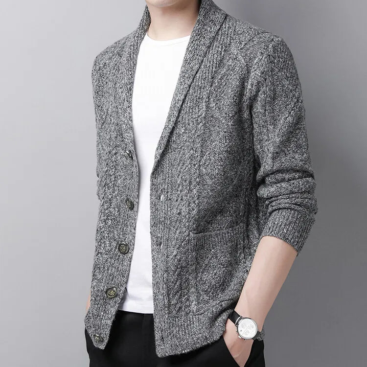 New Men's Knitted Cardigan, Youth Lapels Long Sleeve Coat, Men's Sweater Casual, Camel Black Gray Warm Sweater
