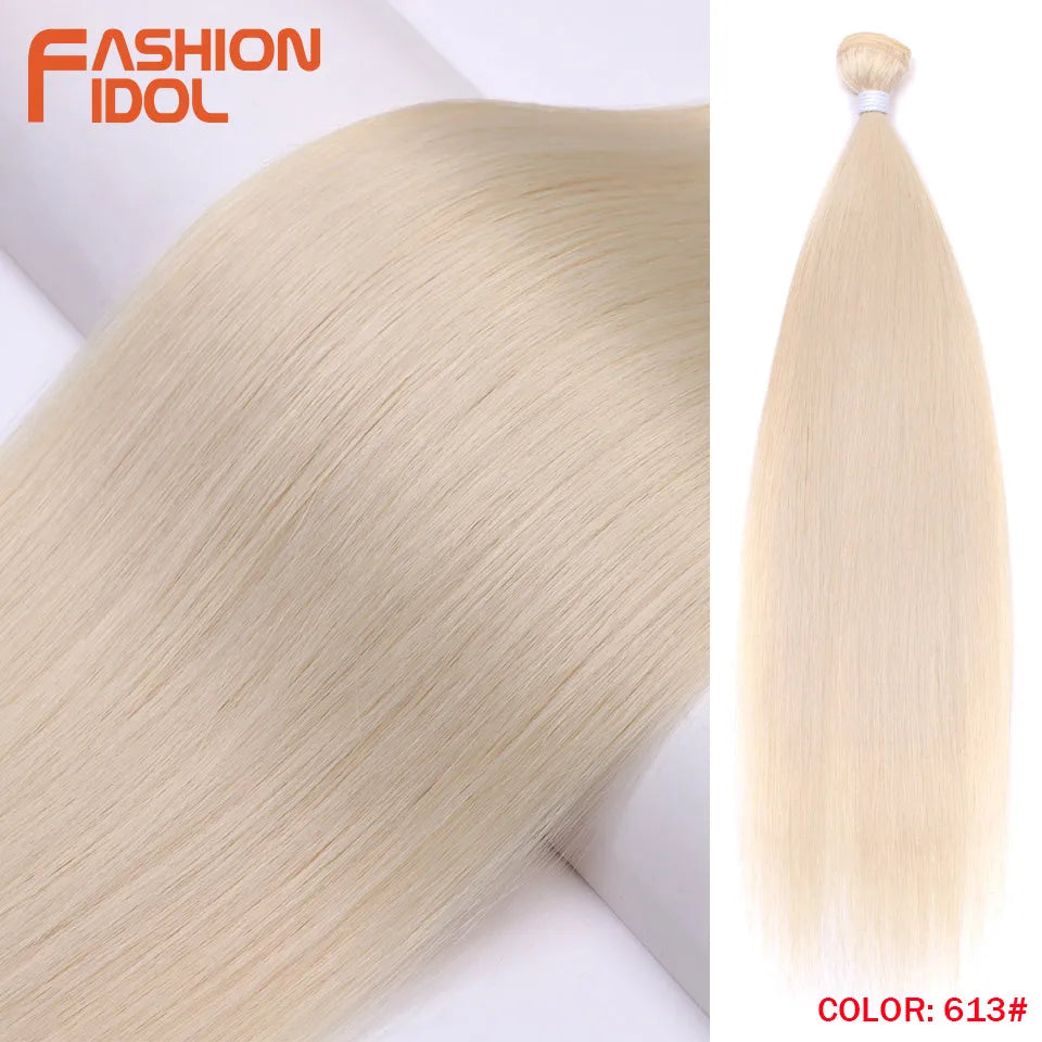 Bone Straight Hair Extensions Ombre Blonde Hair Bundles Super Long Hair Synthetic 24 Inch Straight Hair Full to End FASHION IDOL