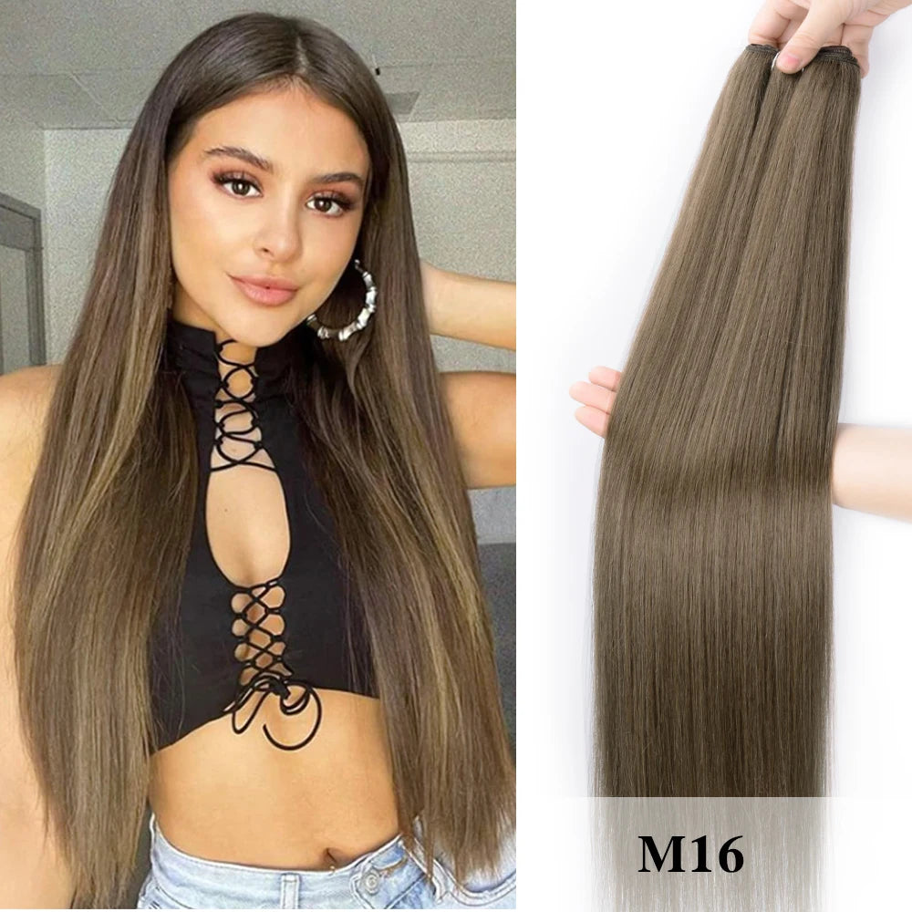 Bone Straight Synthetic Hair Bundle 26Inch Super Long Natural Hair Extensions For Black Women Yaki Straight Hair Weaving Fake