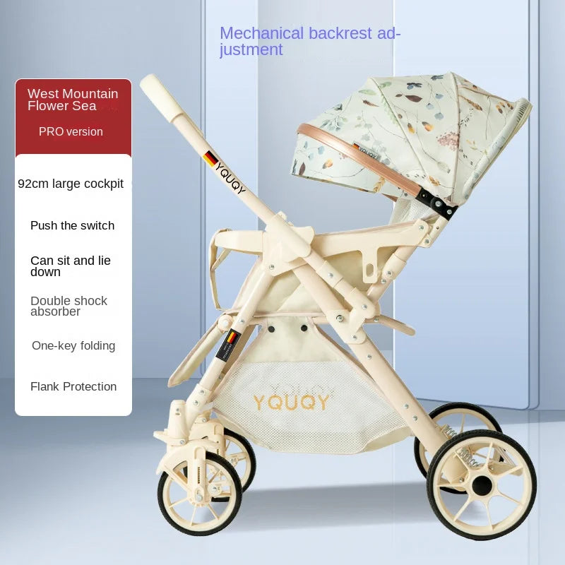 Baby Stroller Two-way Pushchair Can Sit and Lie Large Seat 0 to 3 Years Old Children Lightweight Folding Stroller Large Wheels