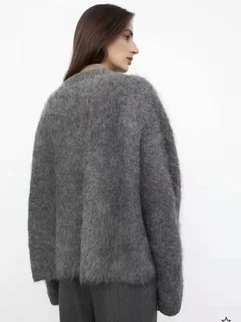 Women’s Oversized Fluffy Sweater – Off-Shoulder, Ultra-Long Sleeves, Crewneck Pullover (Autumn/Winter, JZ005)