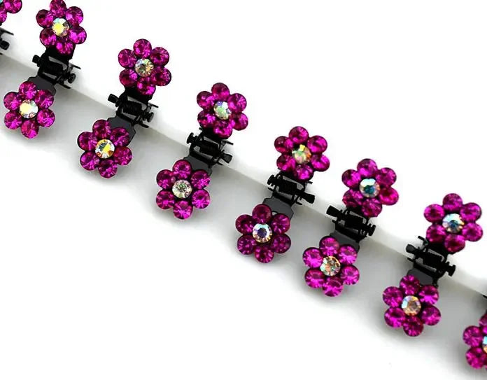 Mini Rhinestone Hair Clips Women Girls Crystal Flower Hair Claws Shiny Metal Hairpins Kids Party Headwear Hair Accessories