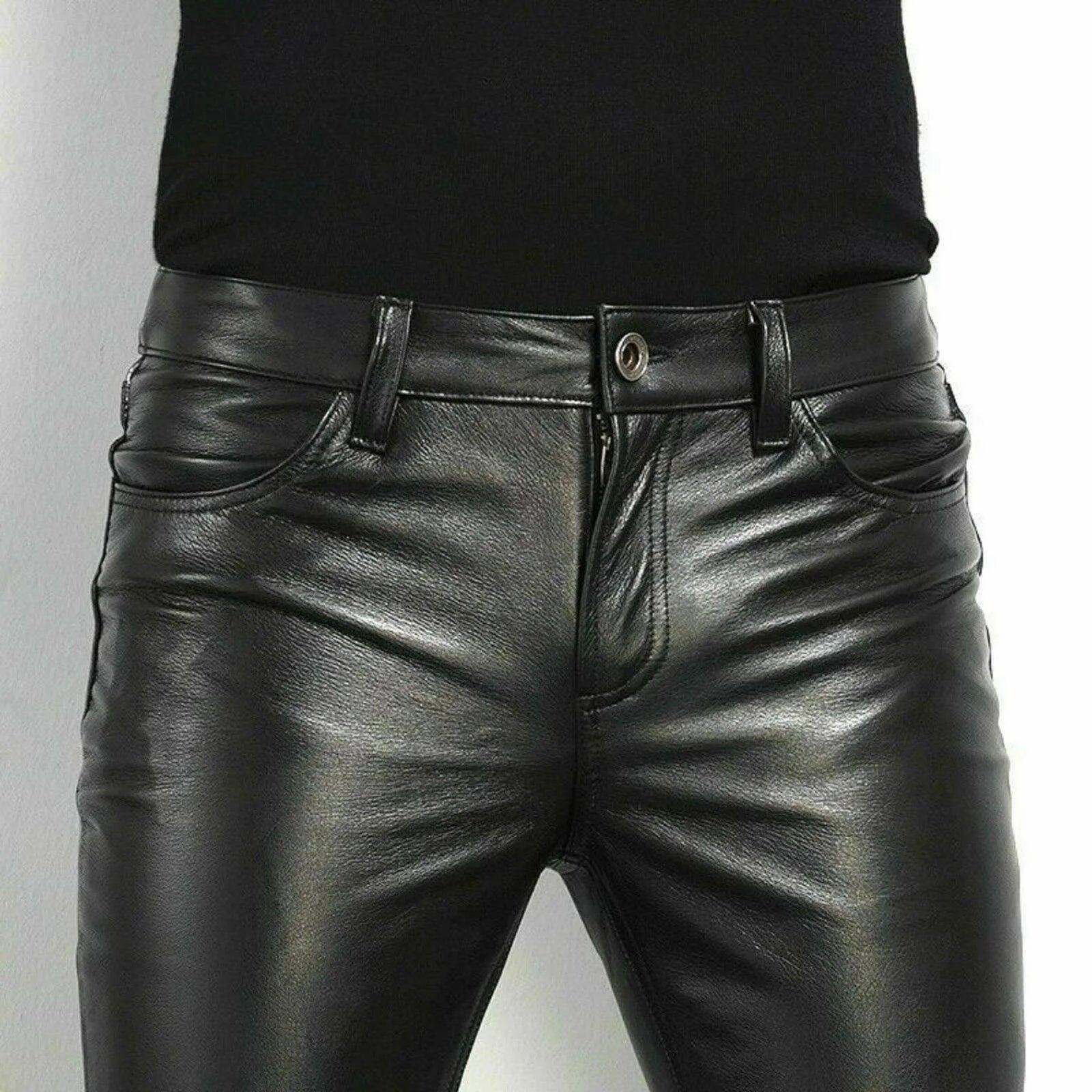 Men's Fashion Rock Style PU Leather Pants Night Club Dance Pants Men's Faux Leather Slim Fit Skinny Motorcycle Trousers