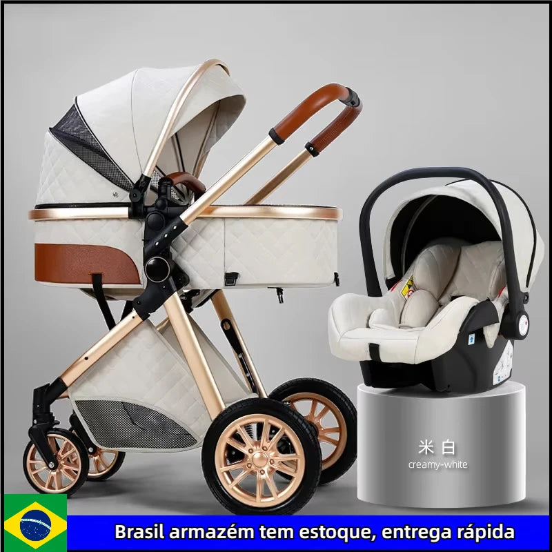 Luxury Baby Stroller 3 in 1 High Landscape Baby Cart Can Sit Can Lie Portable Pushchair Baby Cradel Infant Carrier