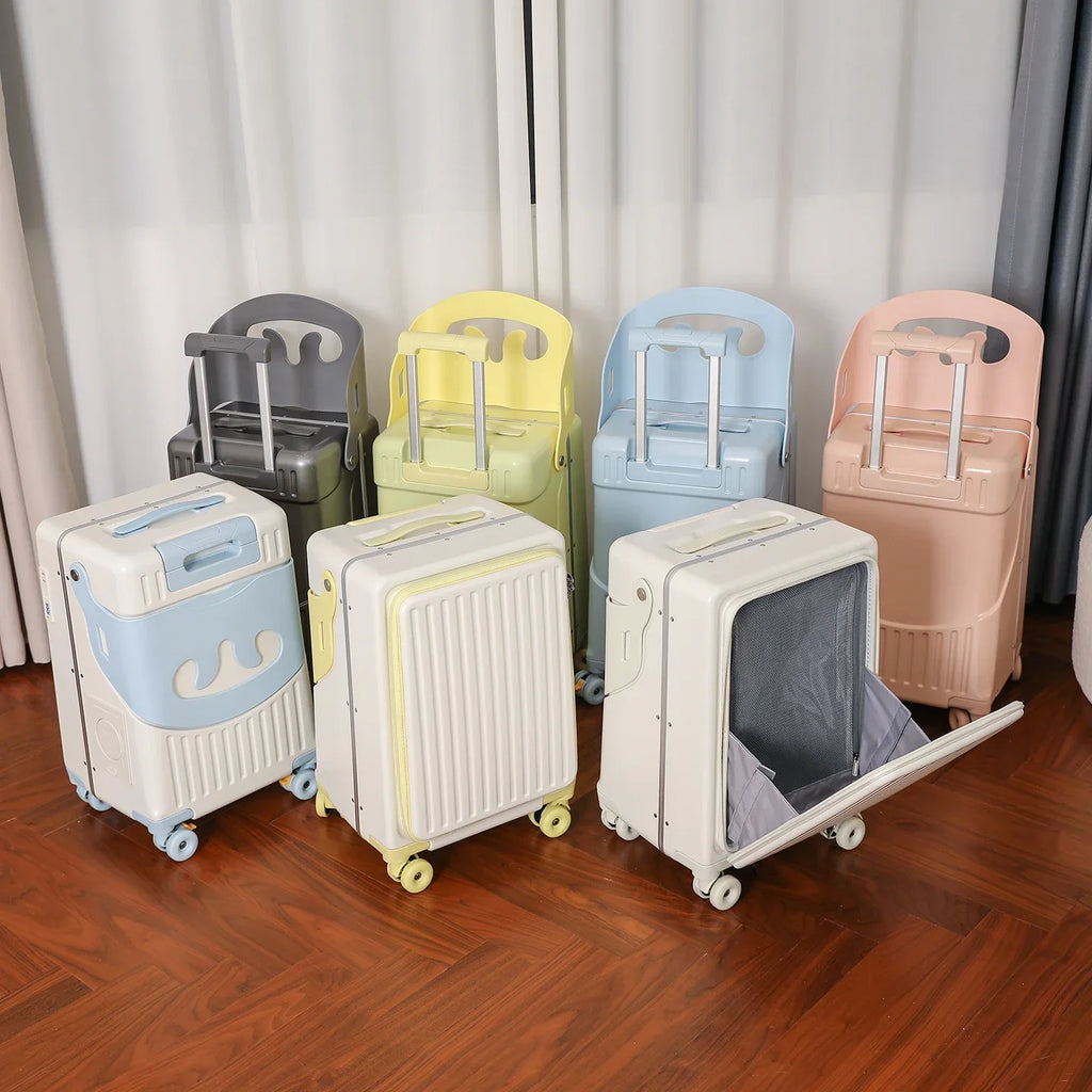 BunnyFly Kid Mom Suitcase with Seat for Children Can Sit To Ride Trolley Luggage Baby Travel Carry Case Multifunction Boardable