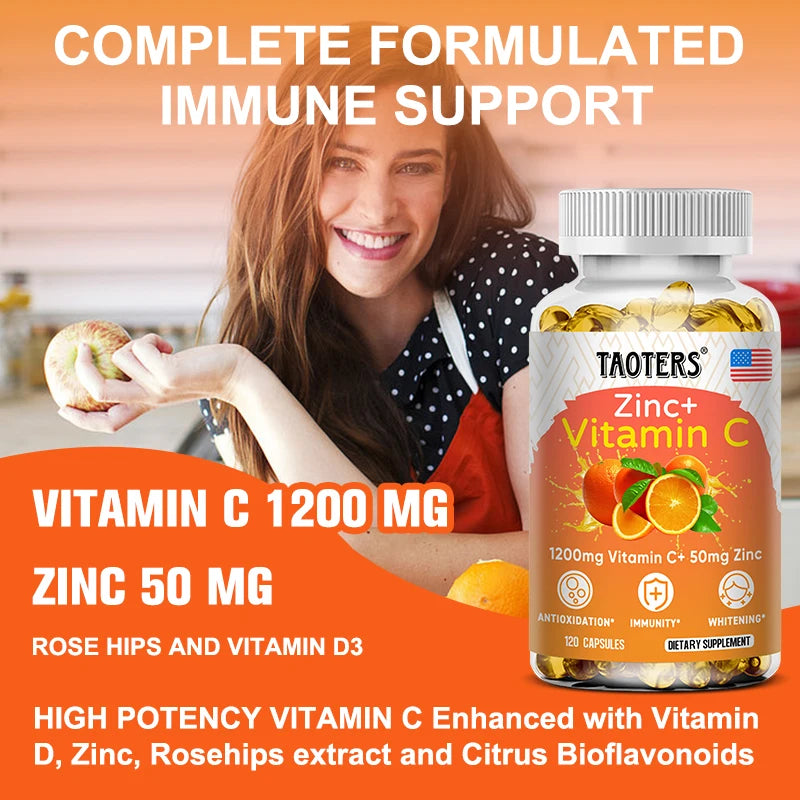 Taoters Vitamin C + Zinc — Immune & Skin Support (120 Capsules)