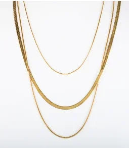 Merci Girl 18K Gold-Plated Triple-Layer Pendant Necklace — Stainless Steel, Waterproof & Colorfast