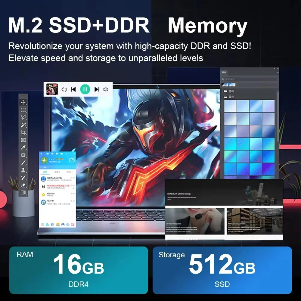 Erilles 15.6″ Laptop — Intel Celeron N4000, 16GB DDR4 RAM, 1TB SSD, Fingerprint Unlock, Full HD 1080P, Windows 11 Pro