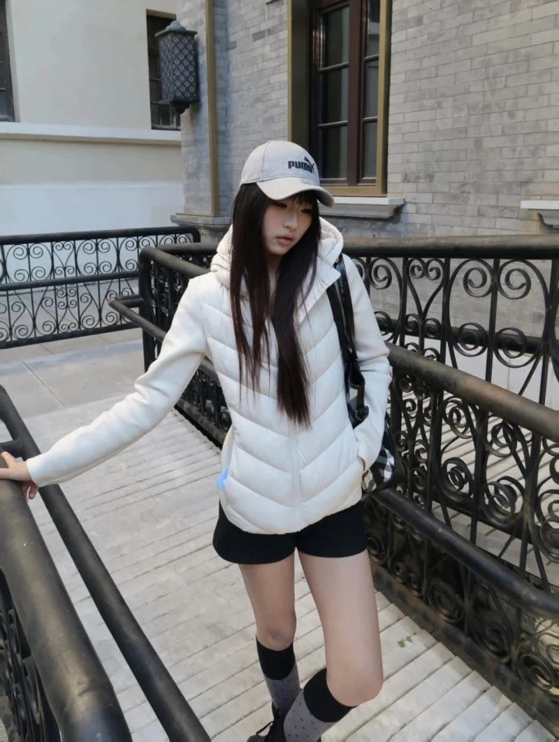 ETJ 2025 new  women's elegant fashion patchwork long sleeve standing collar hooded cotton jacket sport coat 8073227