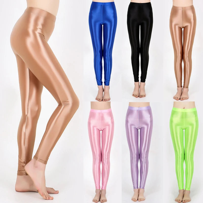 GlossFit™ Satin Shiny Leggings — High-Waist Slim Glossy Yoga Pants for Women