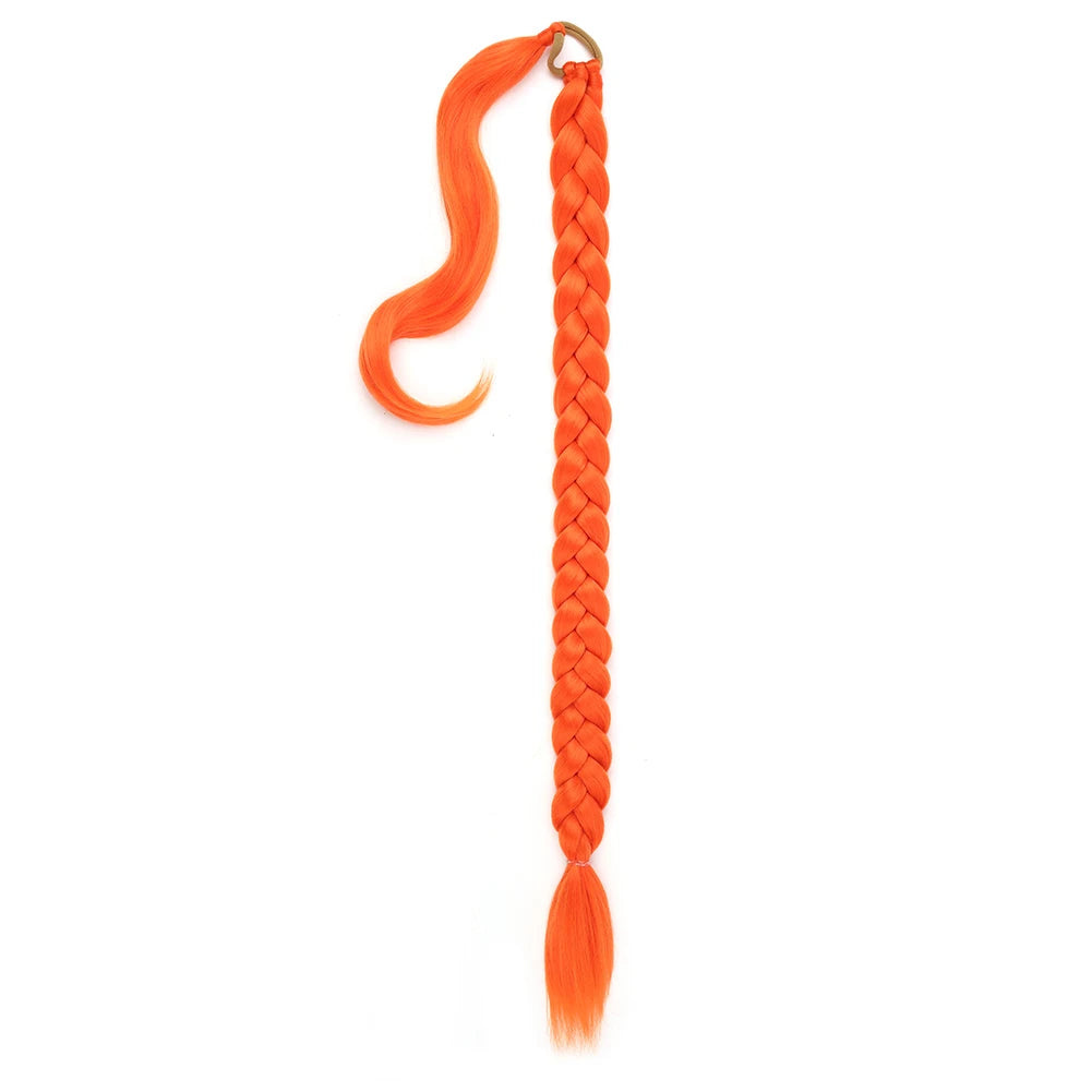 Long DIY Braided Ponytail Extension With Hair Tie Straight Wrap Around Synthetic Hair Extensions