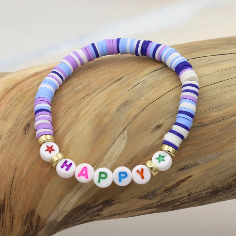 Multicolor Clay Beaded Letter Bracelet | Custom Friendship & Love Boho Jewelry