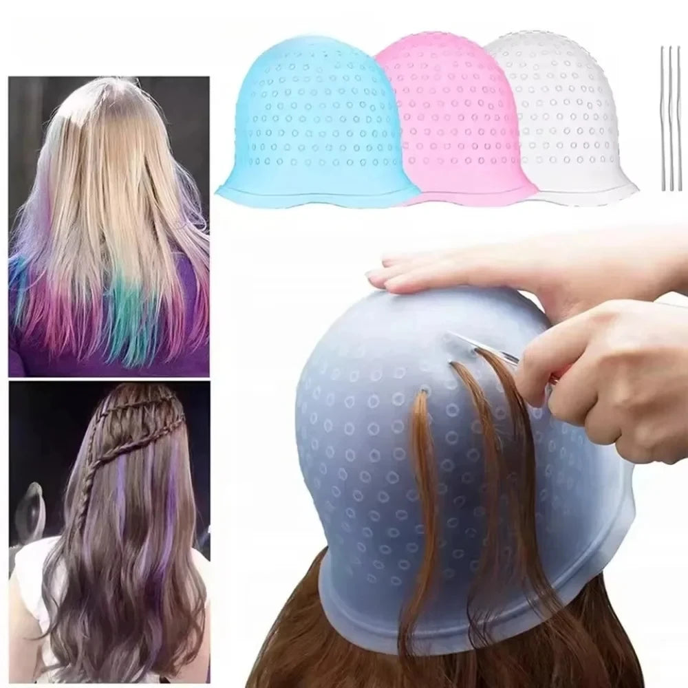 Salon Silicone Hair Coloring Cap Highlight Reusable Needle Hair Dying Frosting Hat Household Dye Hairstyling Tools Accessories