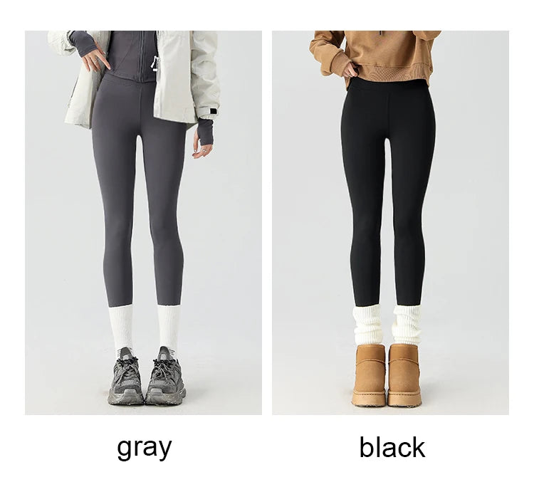 BIVIGAOS Snowflake Velvet Warm Sharkskin Leggings — Fleece-Lined High-Waist Winter Pants for Women