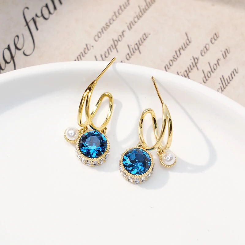 Crystal & Pearl Drop Earrings | Gold-Plated Brass Dangle Jewelry for Women