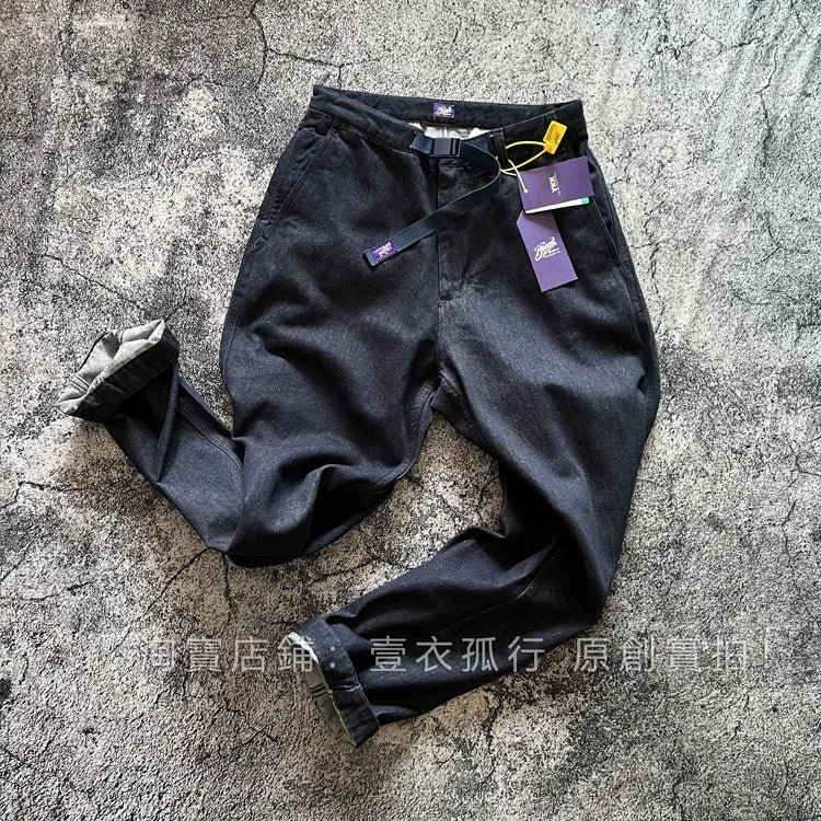 Japanese Retro Heavyweight Relaxed Wide-Leg Tapered Jeans for Men Purple Label Belted Streetwear Harlem Pants Vintage Dad Pants