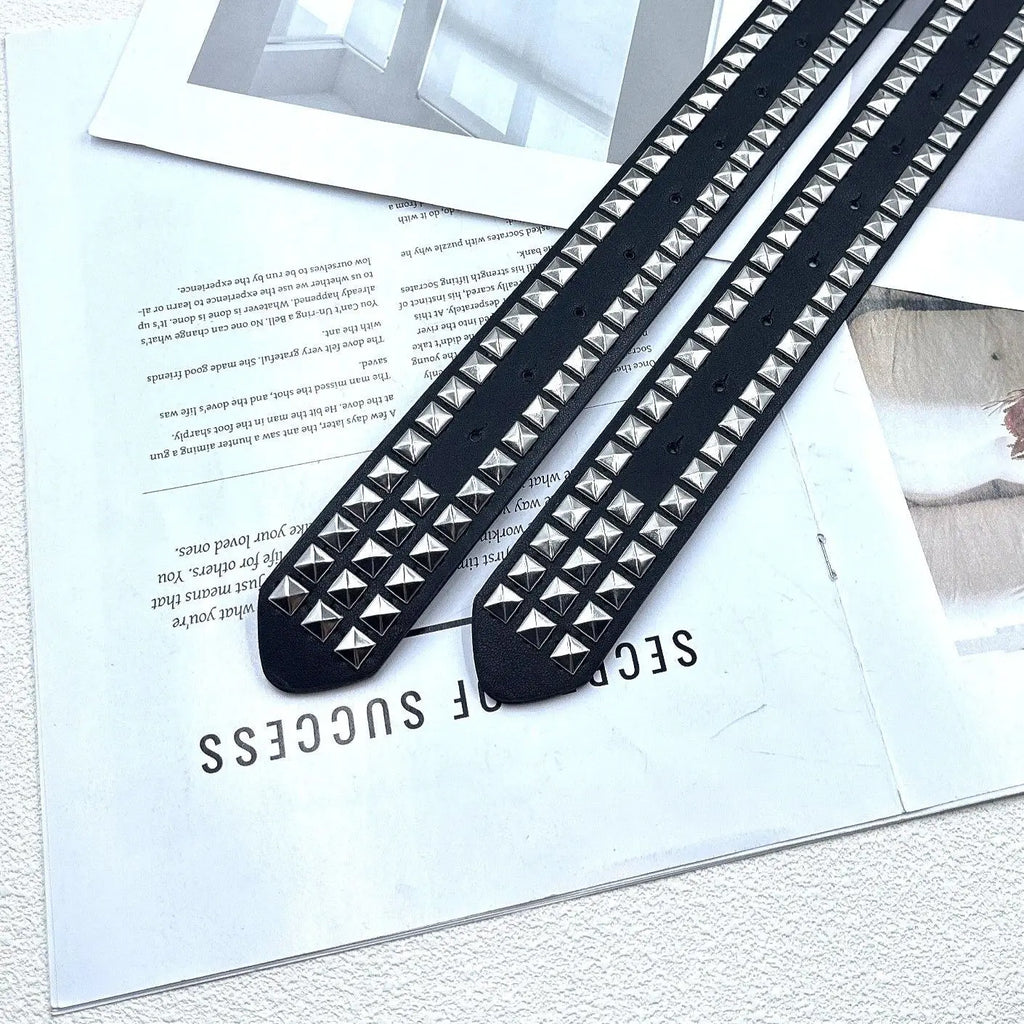 YK2 luxury·hot girl women's rhinestone belt, unique punk fashion rivet leather belt, versatile embedded decorative belt