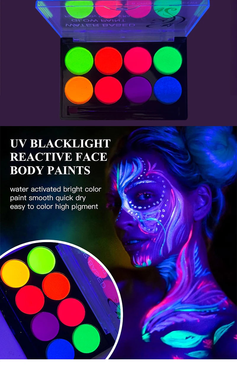 8 Colors Glow Fluorescent Neon Oil Face Body Art Paint UV Glow Oil Painting Halloween Party Fancy Dress Beauty Makeup Cosmetics