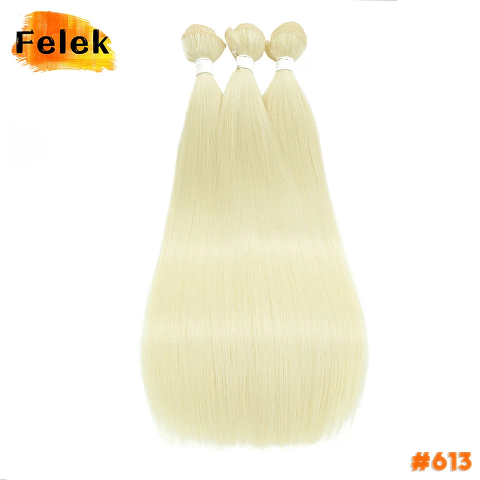 1Pc Straight Hair Bundles Synthetic Natural Hair Weaving 613 Blonde Bundle Hair Extensions Ombre Red Brown Weave Long Fiber Hair