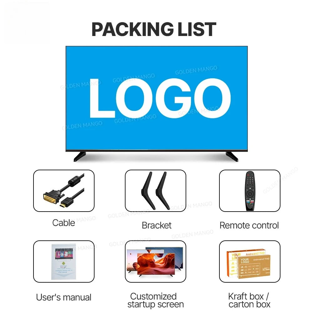 OEM 43/55/65/70 Inch Android Smart TV - 4K UHD FHD Google TV for Hotel Commercial Use, WiFi & HDMI