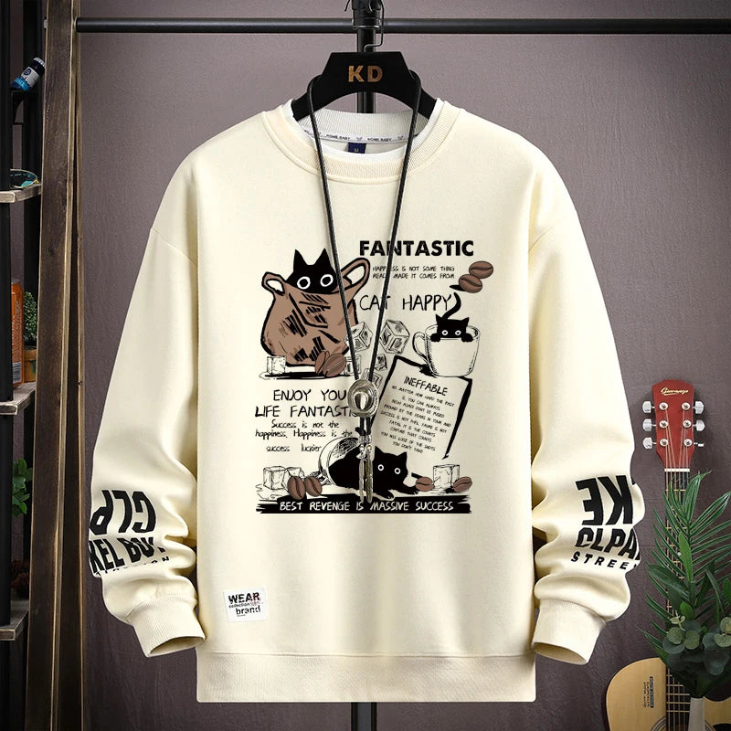 Men Women T Shirt Pullover Oversized Korean Version Long Sleeve Top Cartoon Cat Graphics T-Shirt Harajuku Casual Men's Clothing