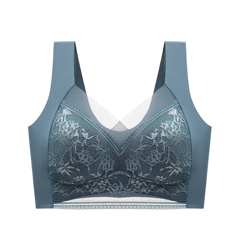 Fallsweet Seamless “Ice-Silk” Wireless Lace Bralette — Full Cup, Plus-Size, Everyday Comfort