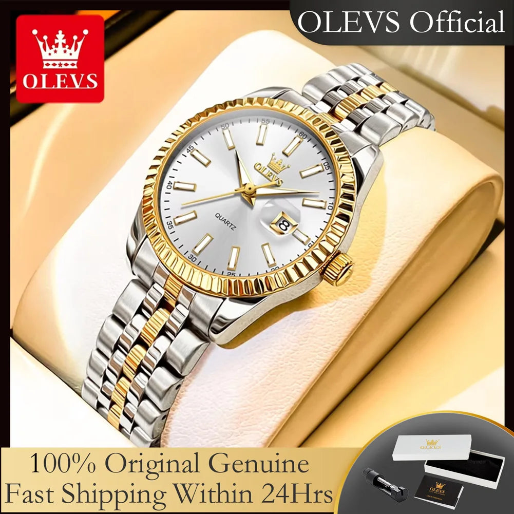 OLEVS 5593 Woman Watch Stainless Steel Waterproof Auto Date Elegant Ladies Wristwatch Luxury Original Quartz Watch for Women New