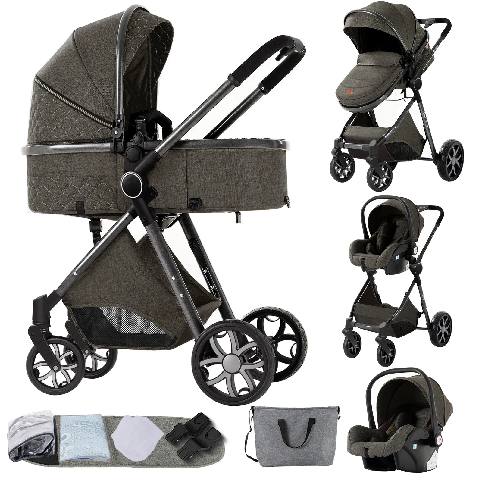 Baby Stroller 3-in-1 Travel System Carriages for Newborns Pushichair Car Seat Stroller High Landscape Lightweight Baby Prams