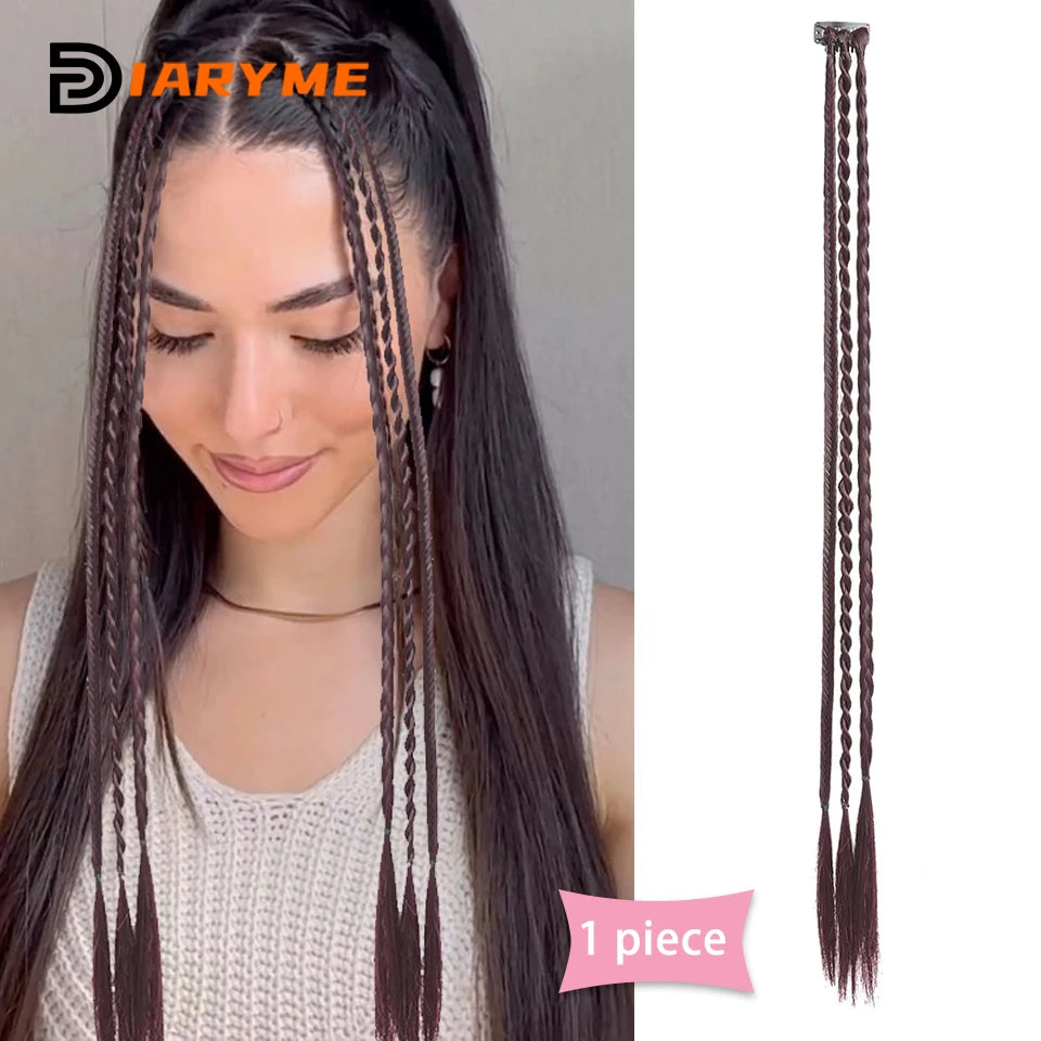 Synthetic Wig Braids With Clip Boxing Braid Dreadlocks Clip In Hair Extension Dirty Braids Boxer Braid Heat Resistat Hairpieces