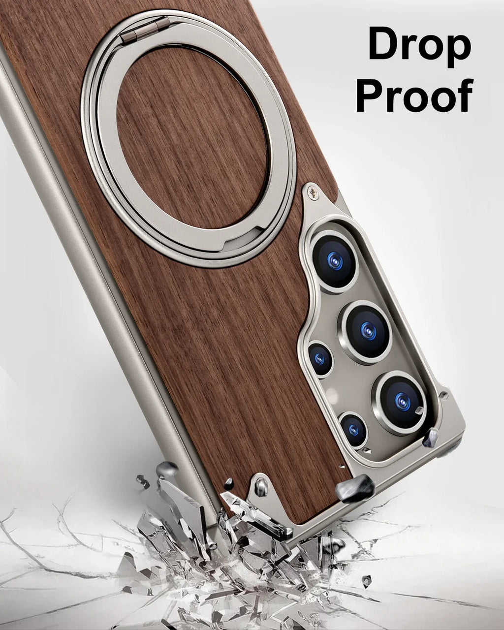 Eary Solid Wood Phone Case for Samsung Galaxy S25 S24 Ultra With Magsafe 360° Rotation Kickstand Frameless Protective Shells