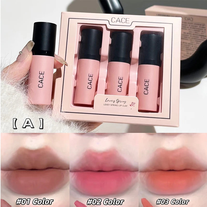 QiBest Matte Nude Lip Mud Set – 3-Piece Long-Lasting Liquid Lip Kit