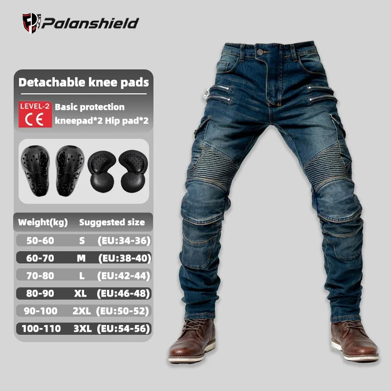 New Double Zipper Metal Style Motocross Moto Trousers Men For Woman Outdoor Riding Jeans With Protective Gear Motorcycle Pants