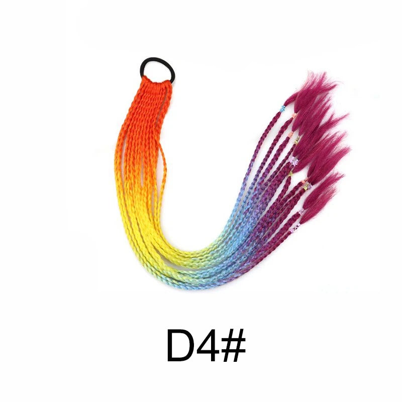 WIGSIN 24Inch Synthetic Long Ombre Rainbow Box Braid Ponytail Hair Extension for Women Rubber Band Hairstyle for Women