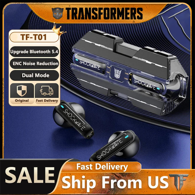 TRANSFORMERS TF-T01 TWS Earbuds — Bluetooth 5.3, Dual Mode, Low Latency