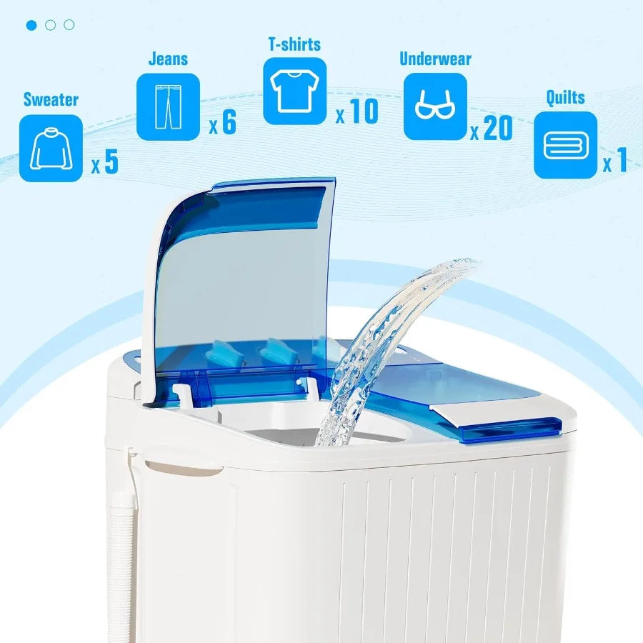 Portable Washing Machine 16 Lbs Compact Mini Washer and Dryer Combo Semi-automatic Twin Tub Laundry Washer with Drain Pump for