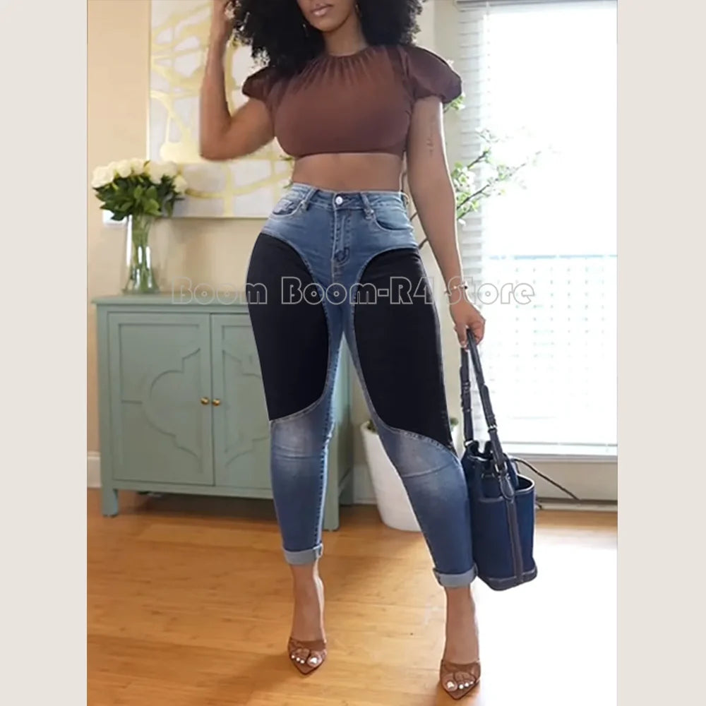 Jeans Denim Pants for Women Vintage Elastic High Waist Slim Fit Elegant Skinny Jeans Trousers Autumn Spring Streetwear