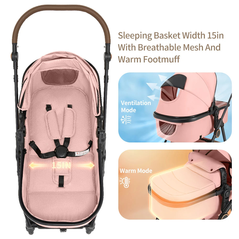 Baby Stroller Pushchair High Landscape Reversible Foldable Portable Stroller Newborn Pram Reclining Baby Carriage