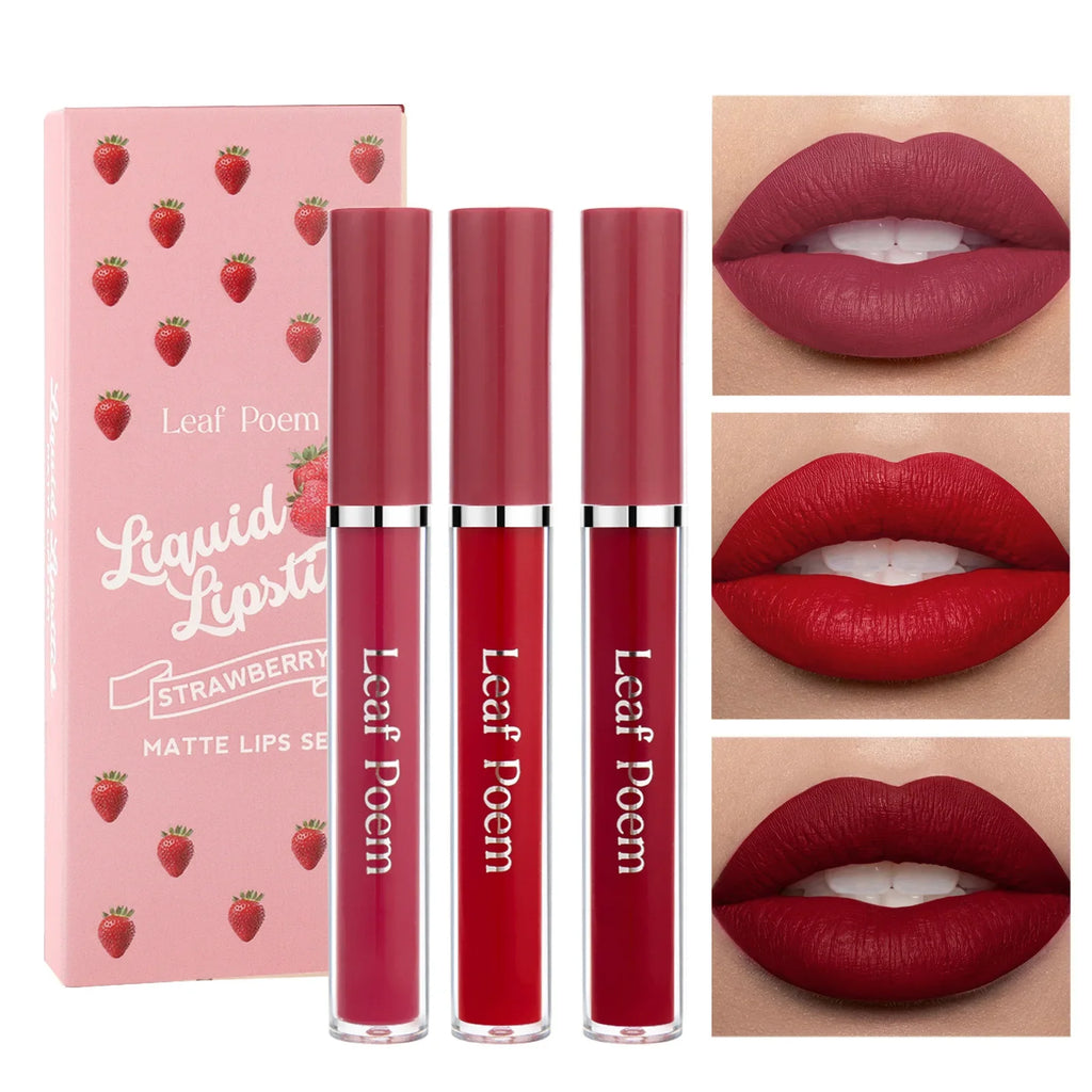 Waterproof Long-lasting Velvet Matte Lip Gloss Set Strawberry Moisturizing Lipstick Kit Beauty Cosmetics Makeup Rose Lip Stain