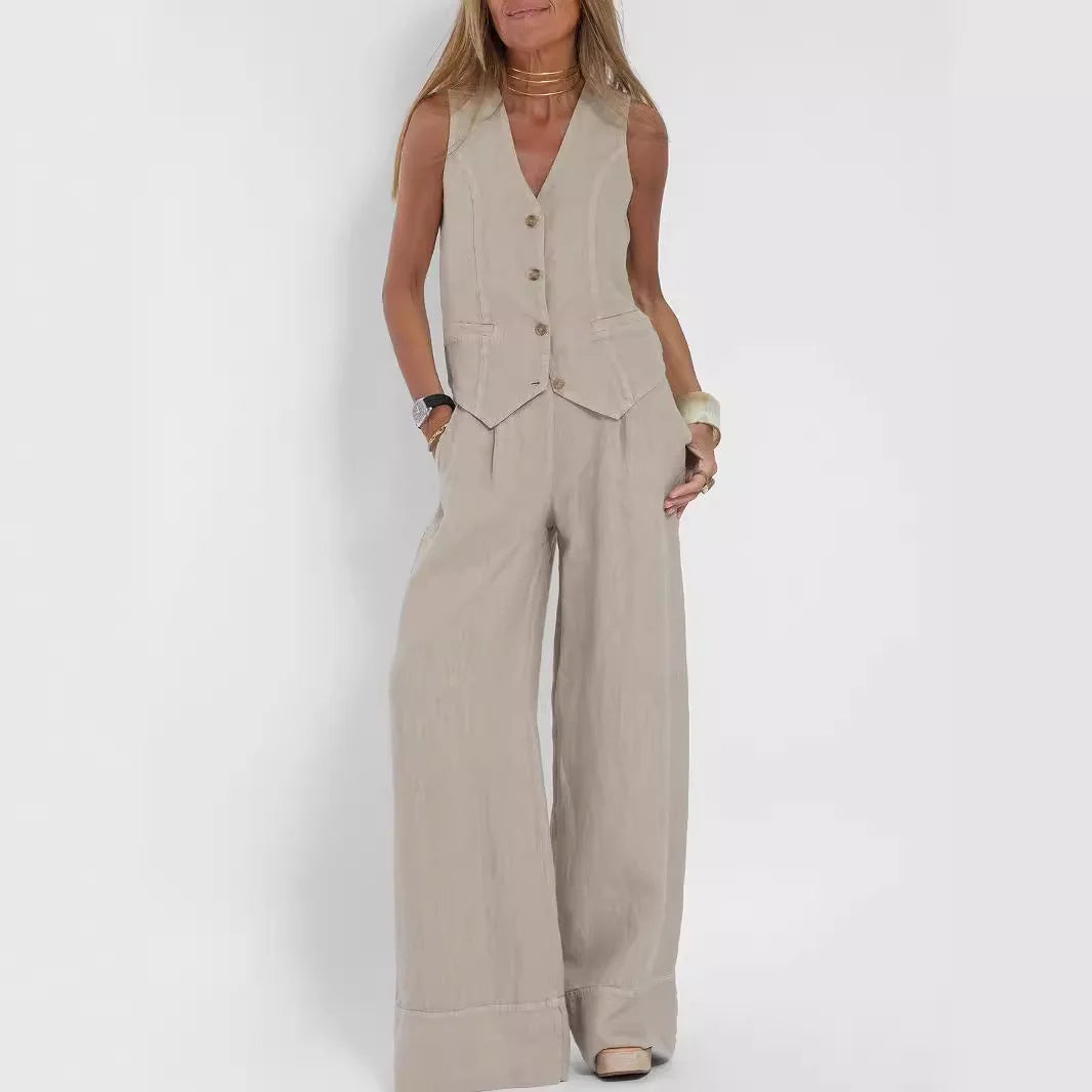 Women's Clothing 2025 Spring Summer New Fashionable Vest Pants Collage Splicing Pure Sleeveless Color Temperament Casual Suit