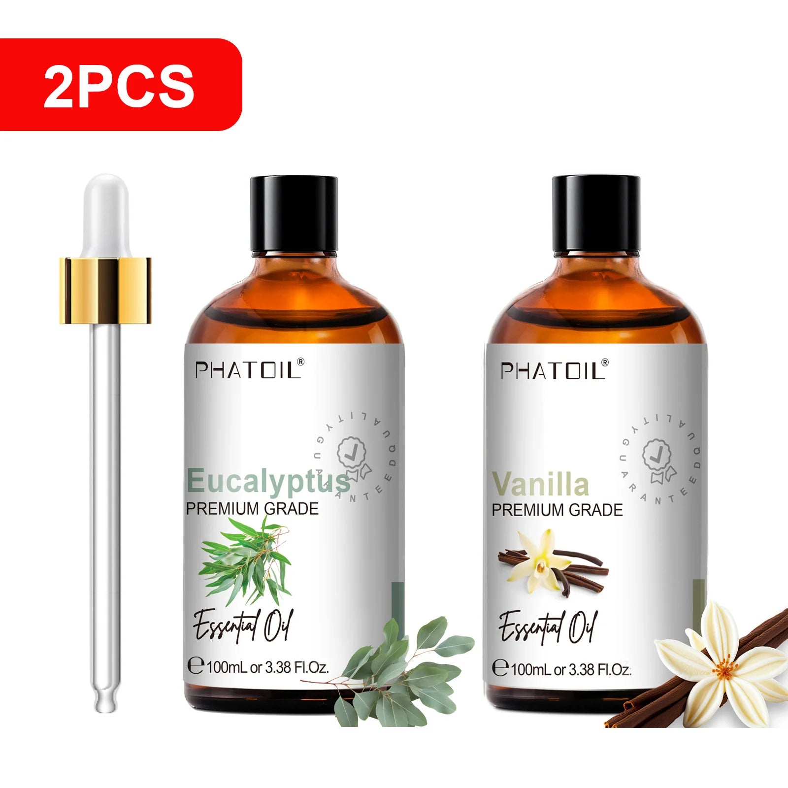 PHATOIL 100ml Pure Essential Oil For Skin Eucalyptus Peppermint Vanilla Tea tree Ylang Ylang Bergamot Aromatherapy Essential Oil