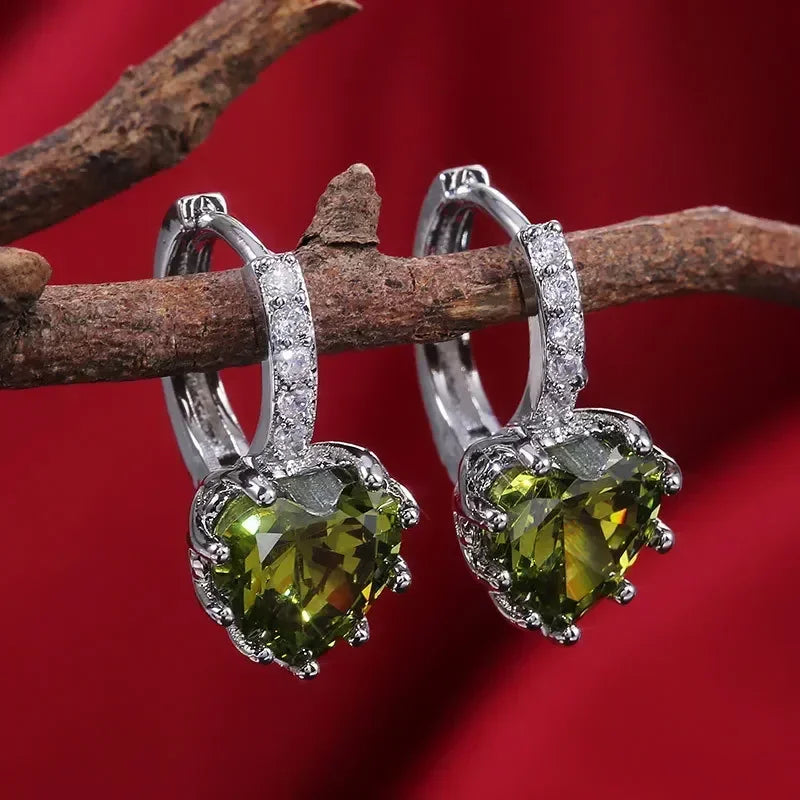 Green Crystal Drop Earrings | Elegant Zirconia Luxury Jewelry for Women