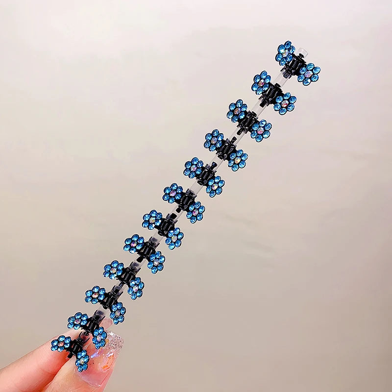 12pcs/Set Glitter Rhinestone Colorful Flowers Mini No-Slip Metal Hair Claws Hair Accessories For Girls Hair Clips Hairpins