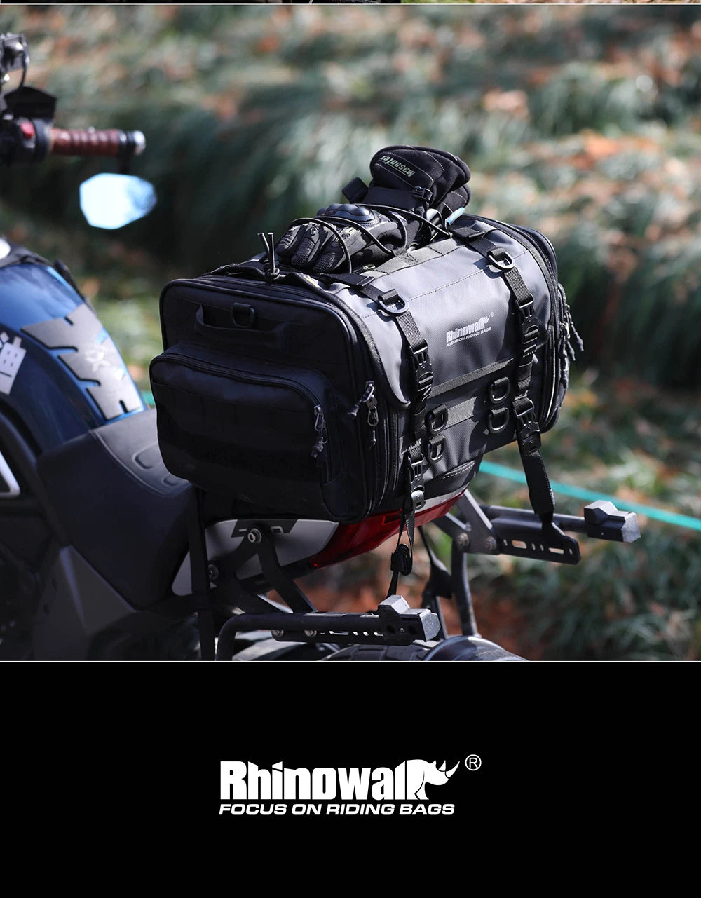 Rhinowalk Motorcycle Travel Luggage Bag Waterproof 19L-80L Expandable Big Capacity Motor Tail/Trunk/Rack Bag For Most motorcycle