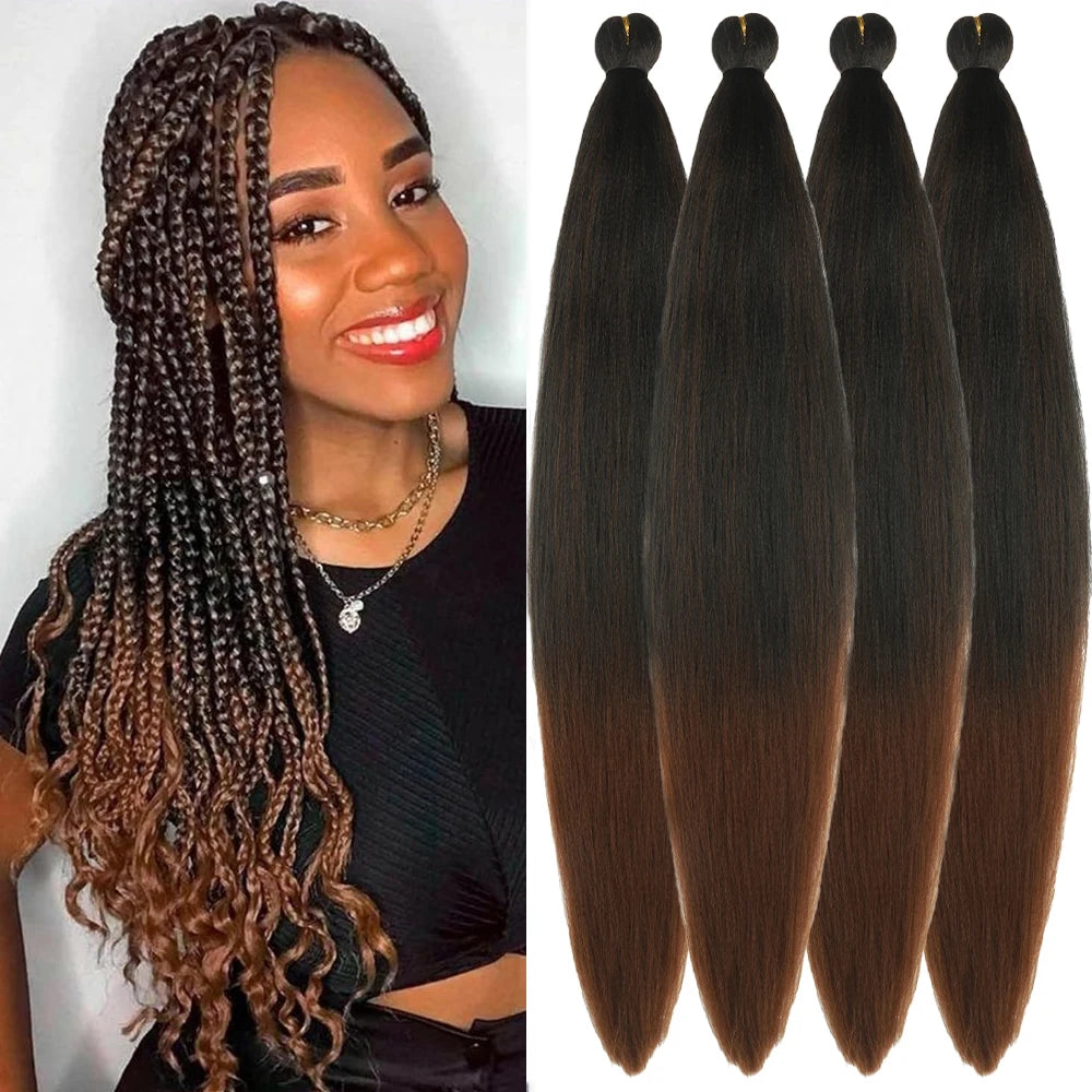 4Pcs Ombre prestretched Braiding Hair Natural Yaki synthetic Ez Braid for box braids&twists Women everyday&festival wear