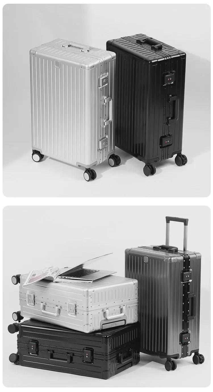 SUSHIMU 100% Aluminum-magnesium alloy Travel Suitcase Rolling Luggage 20/24/28 inch Trolley Luggage Carry-On Cabin Suitcase
